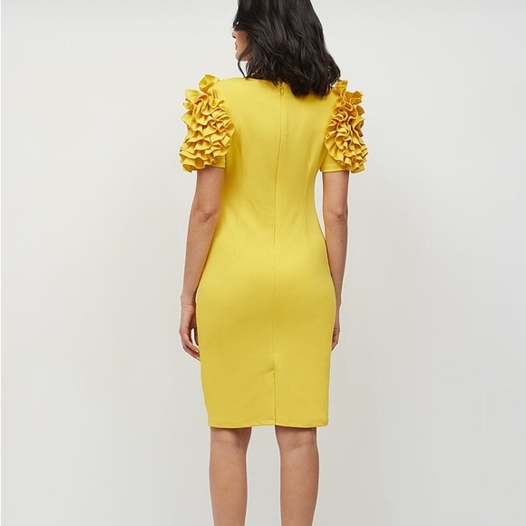 New York & Company Yellow Ruffle-Sleeve Sheath Dress - Picture 3 of 8
